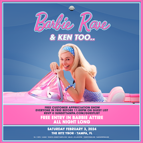 Barbie Rave Ken free concert party Tampa Ybor City