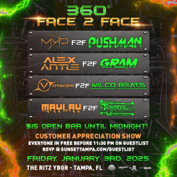 MYR PUSHMAN DJ boiler house room 360 concert tickets edm free customer appreciation show Tampa Ybor City Alex Antle Gram Voyager Wilco Beats Maylay Terminal Velocity f2f b2b