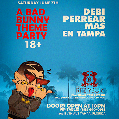 Bad Bunny Latin trap reggaeton music dance party theme ticket concert live Tampa Ybor City
